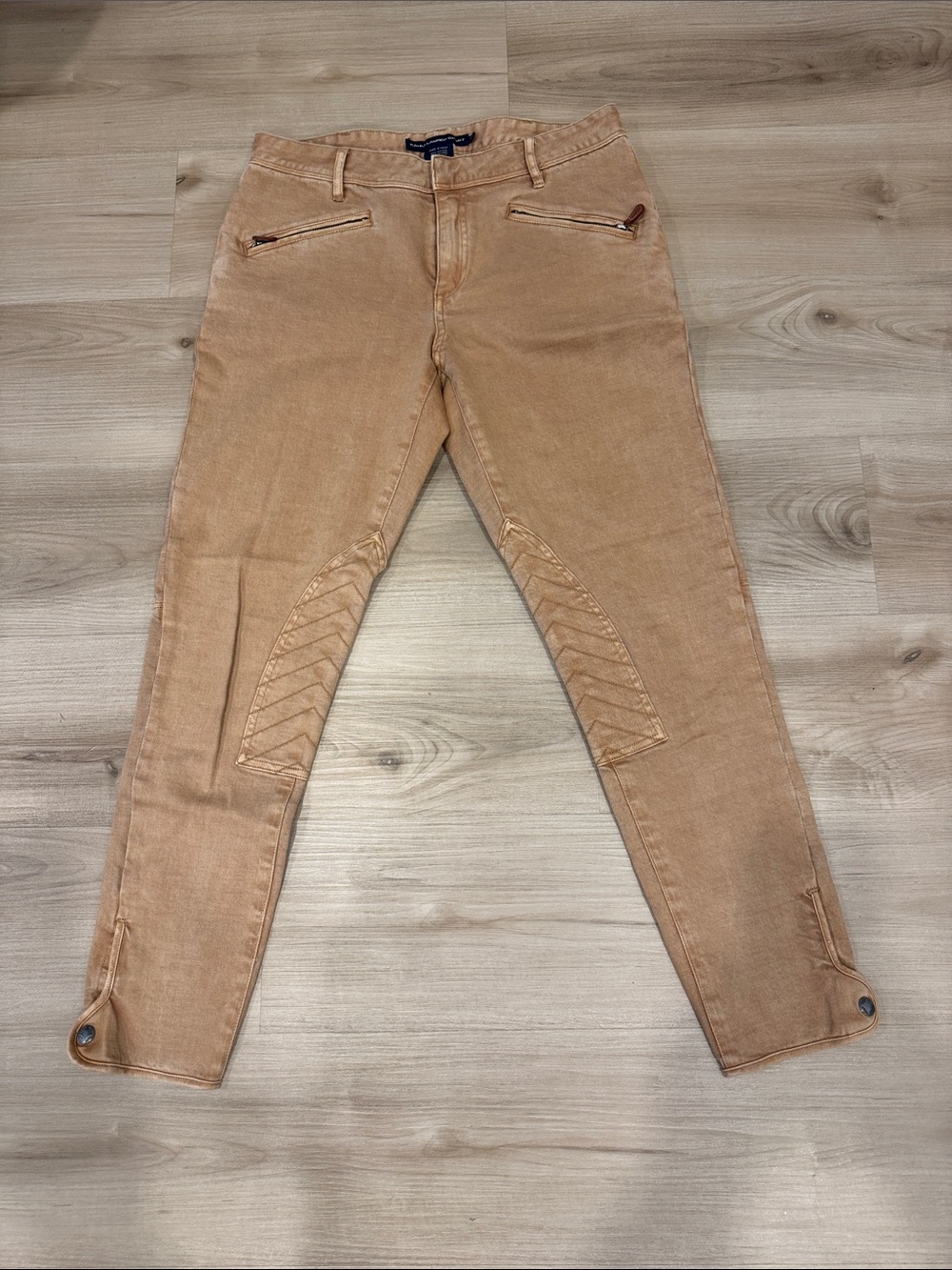 Women's sz 30W Ralph Lauren Sport Tan Equestrian Riding Pants Skinny Zip Pocket